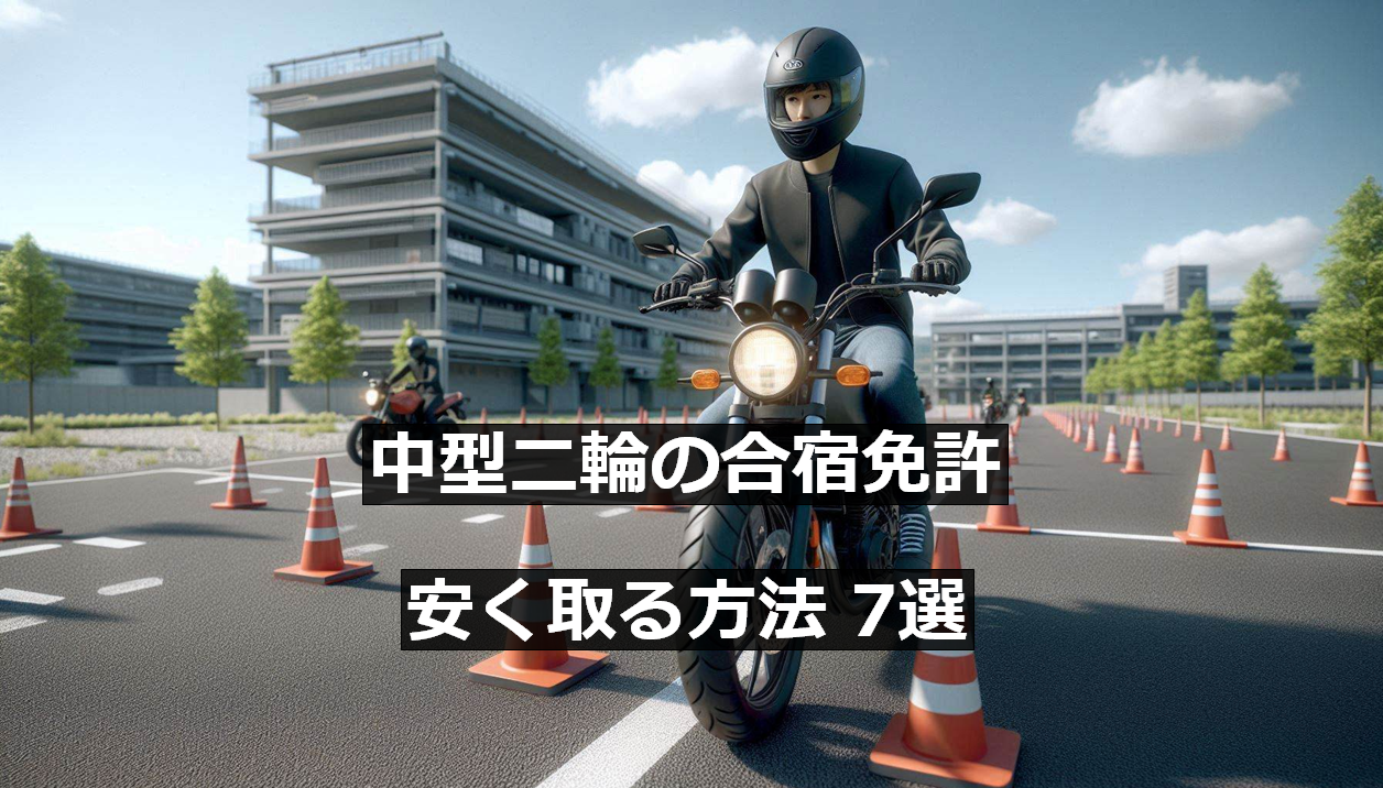 中型二輪の合宿免許でバイク教習を受ける男性のイメージ画像